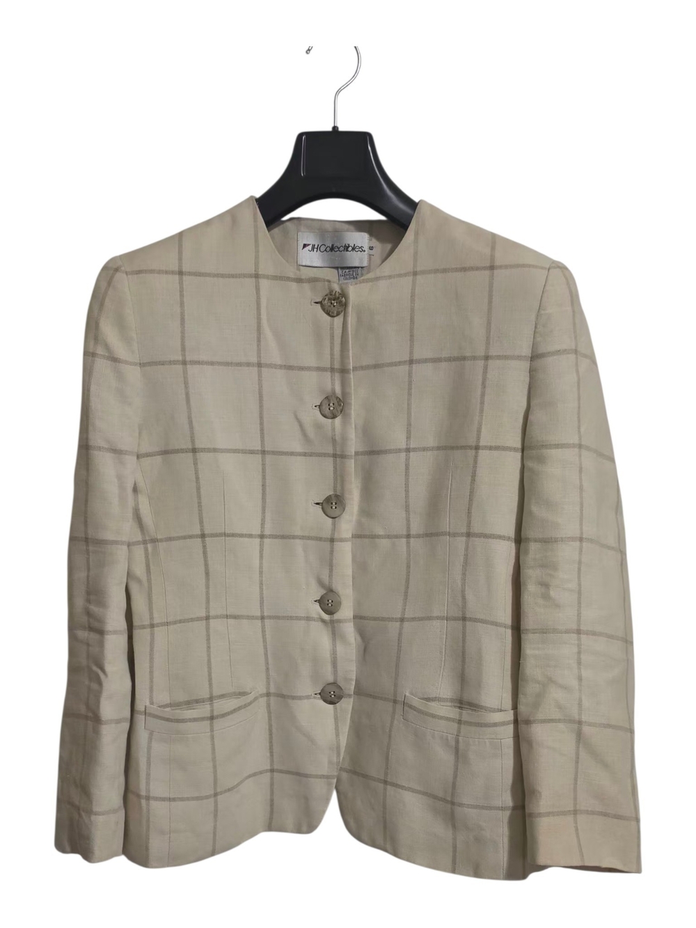 JH Collectibles Cream Windowpane Button-Front Blazer